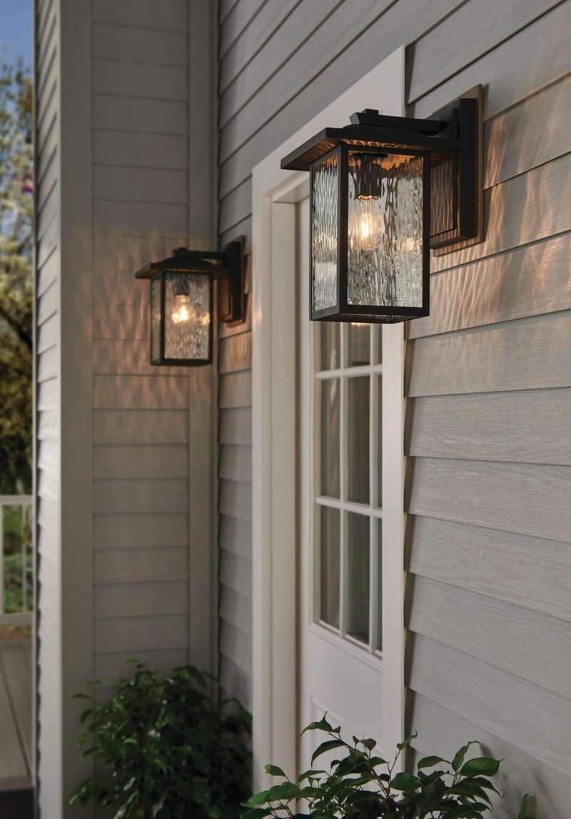 Kichler Capanna 13.25" Outdoor Wall Light in Black, 1-Light Exterior Wall Sconce Porch Light with Clear Water Glass, (13.25" H x 8.5" W), 49925BKT - Image 3